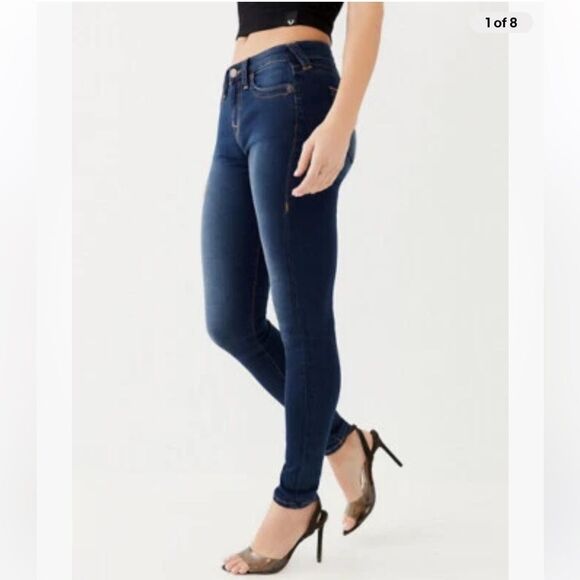 TRUE RELIGION HALLE HIGH RISE SUPER SKINNY JEANS WOMENS SIZE 32 BLUE No Lies‎ - Picture 1 of 11
